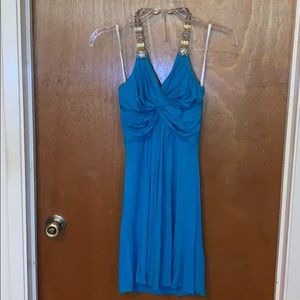 Sky Blue Embellished Mini Dress